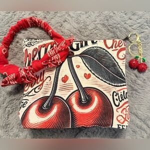 NWT! Cherry Print Canvas Bag with Red Accessories